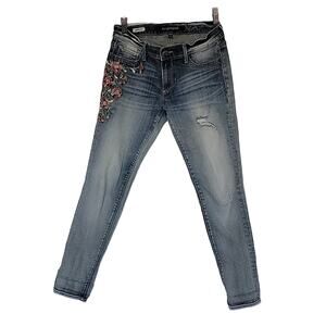 Sundance Driftwood Marilyn Distressed Embroidered Skinny Jeans, 26